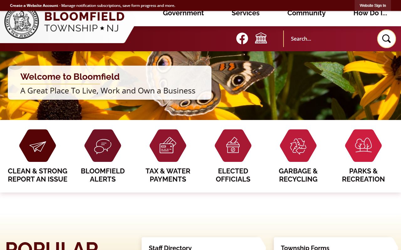 Bloomfield Township website with municipal court information and civil court records