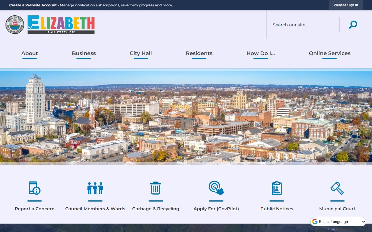 City of Elizabeth website with municipal court information for Elizabeth civil court records
