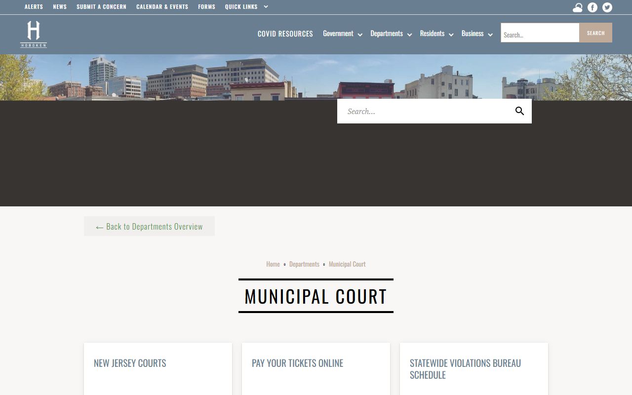 Hoboken Municipal Court page for court records information