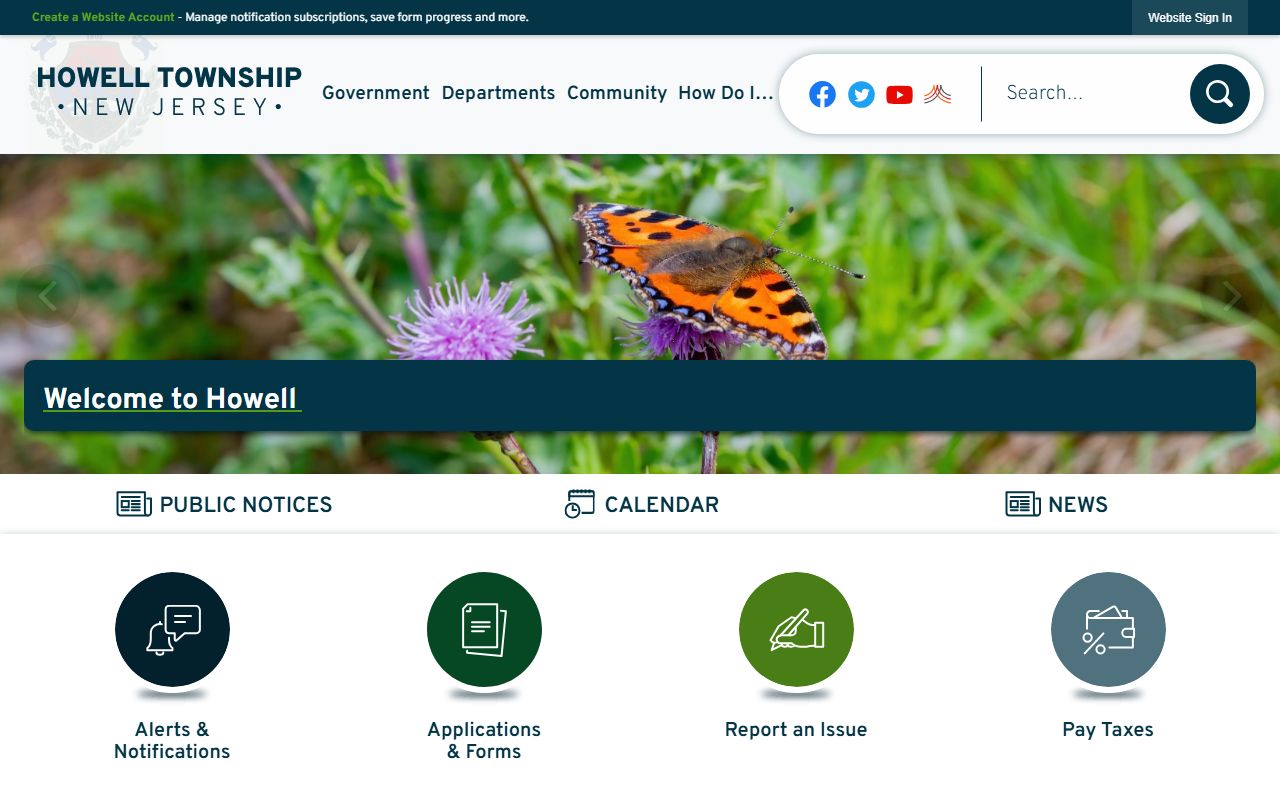 Howell Township website with municipal court and civil court records information