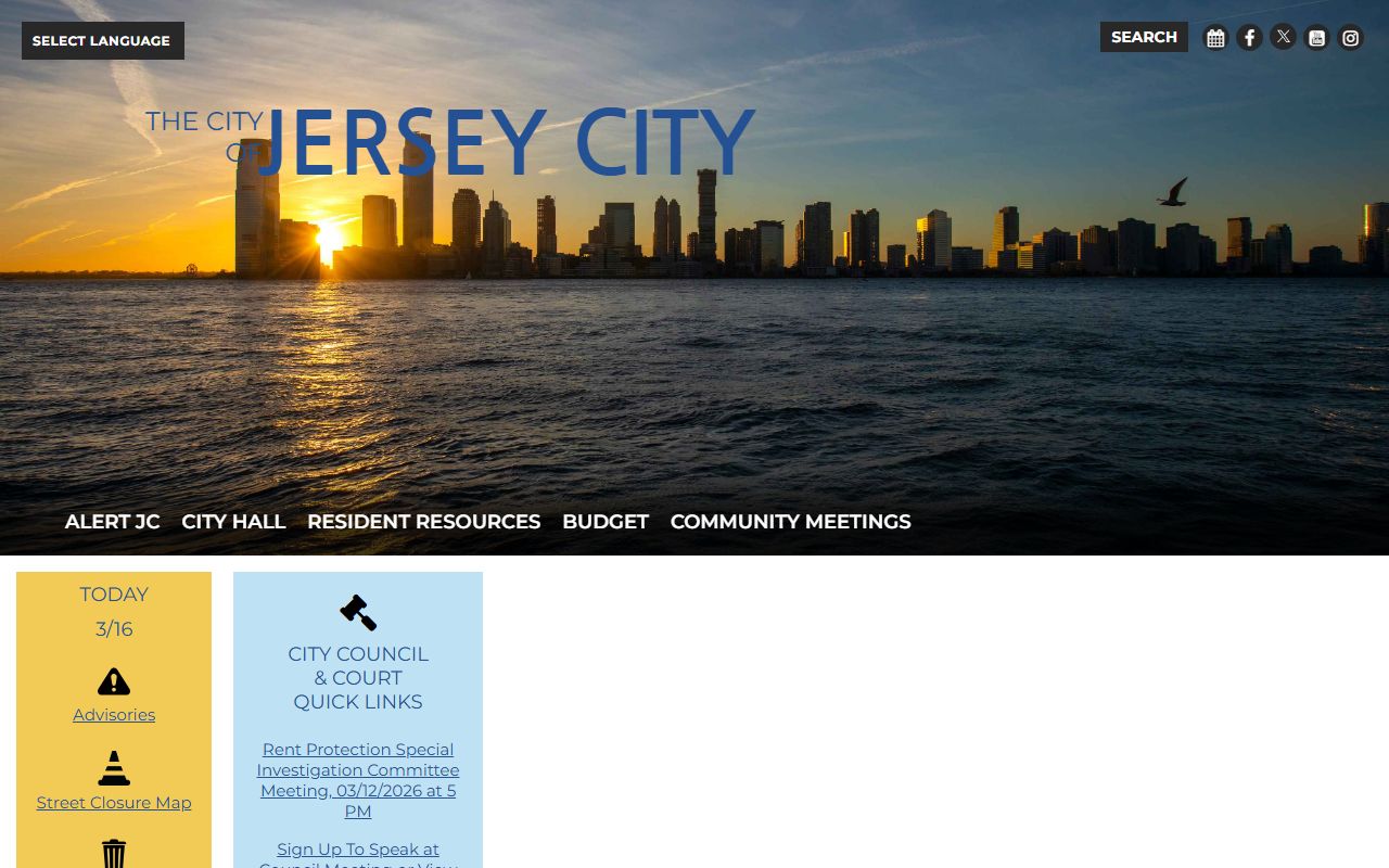City of Jersey City website with information on municipal court and civil court records