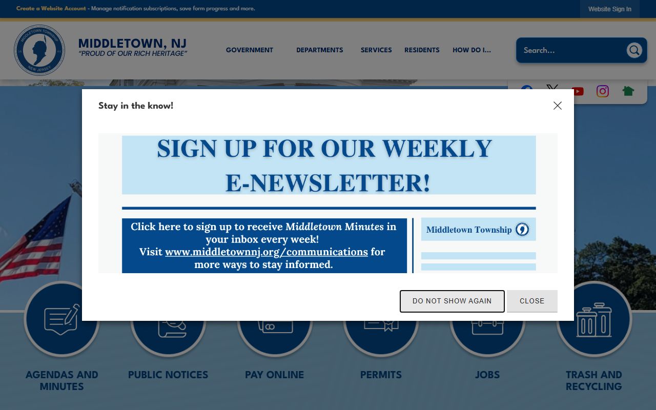 Middletown Township website with information on municipal court and civil court records