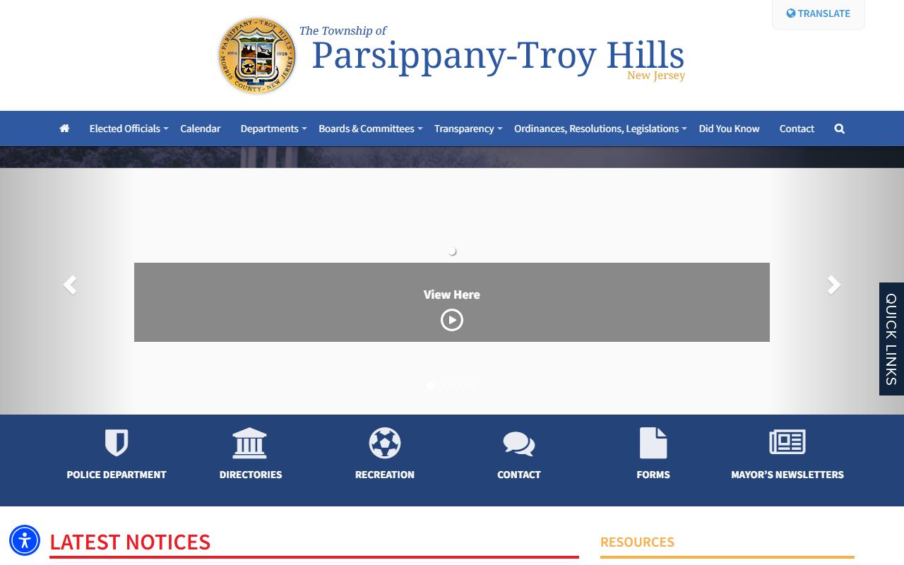 Parsippany Township website with civil court and municipal court information