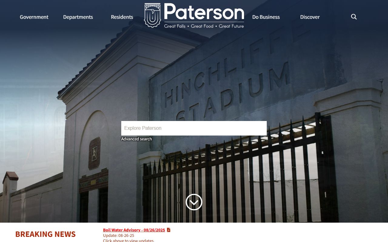 City of Paterson website showing municipal court information for Paterson civil court records