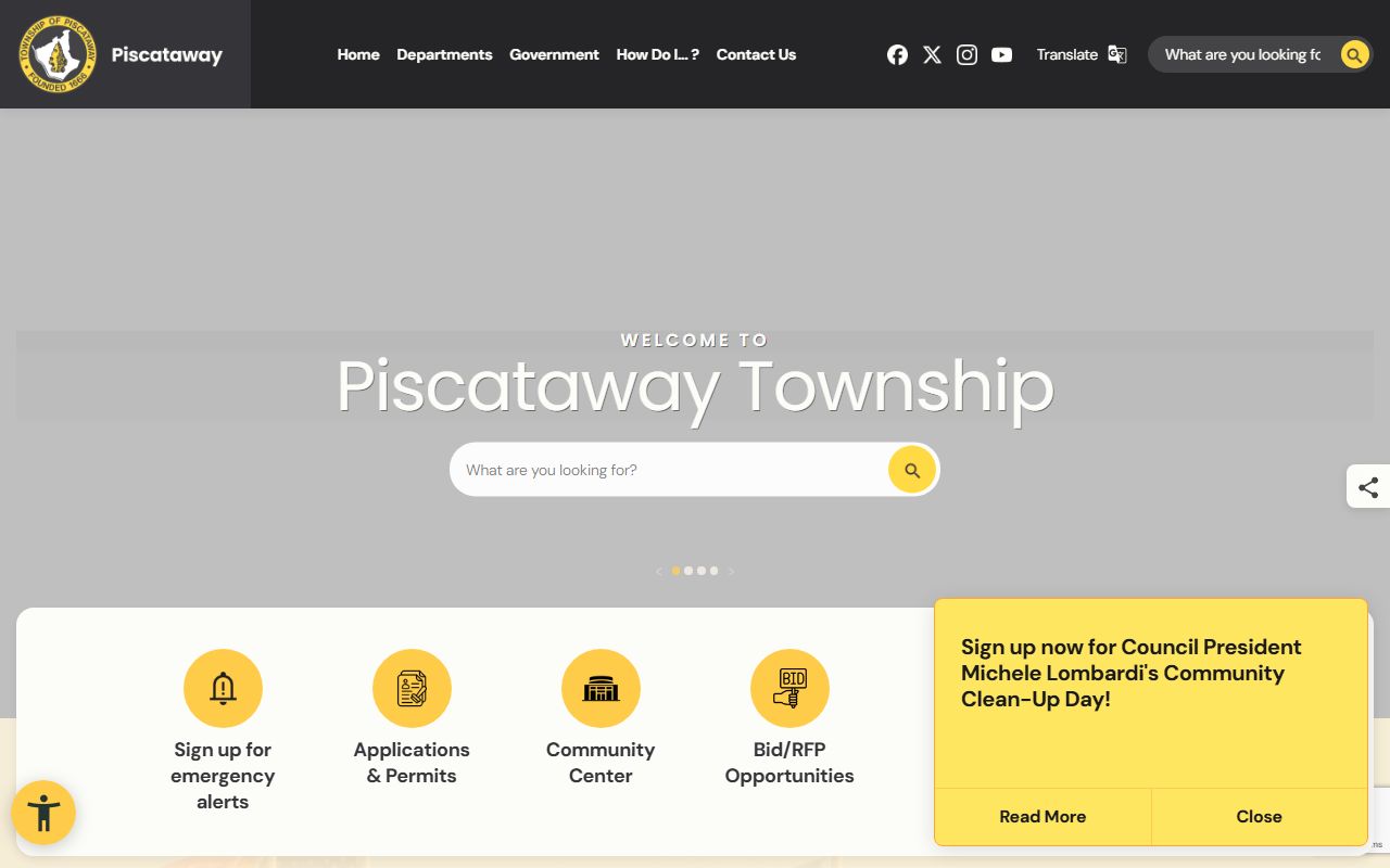 Piscataway Township website with information on municipal court and civil court records