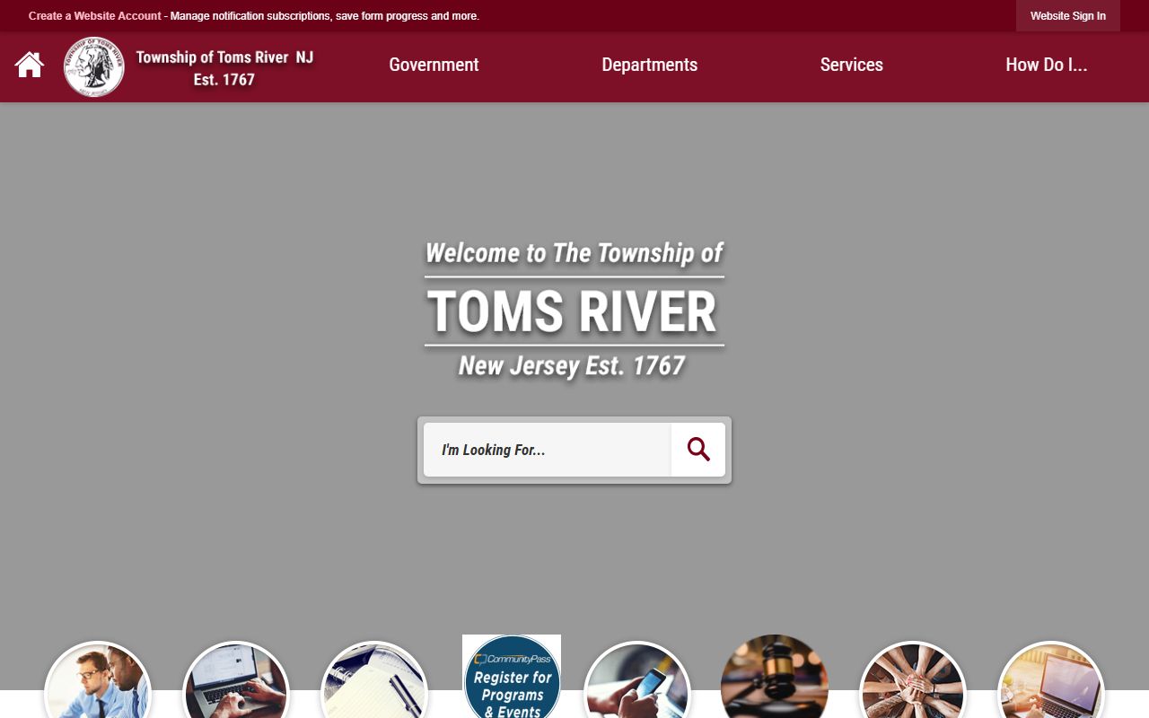 Toms River Township website showing municipal court information for Toms River civil court records