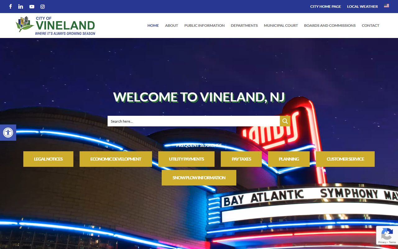 Vineland City website with information on court and civil court records