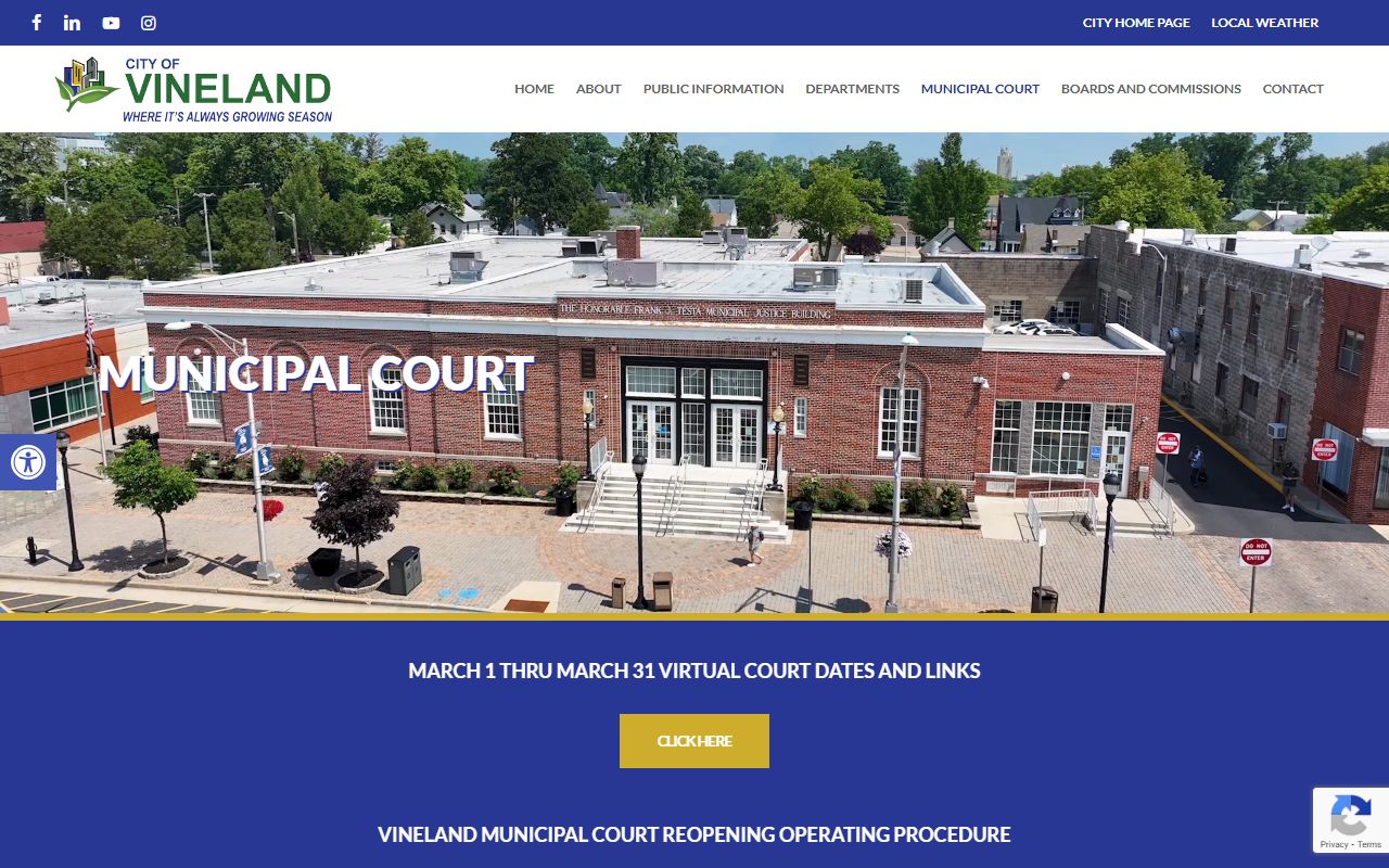 Vineland Municipal Court page for court records information