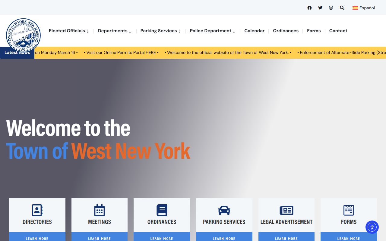 Town of West New York website with municipal court and civil court records information
