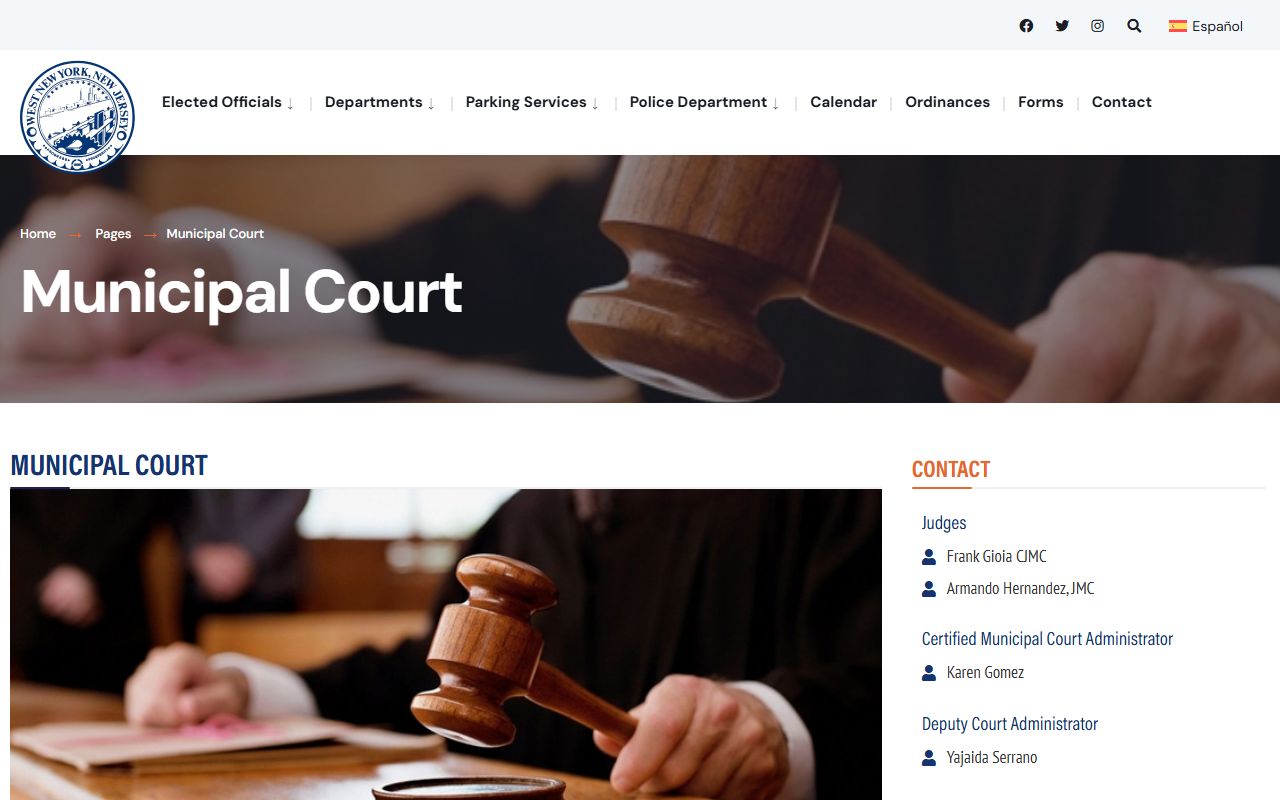 West New York Municipal Court page with court information and records