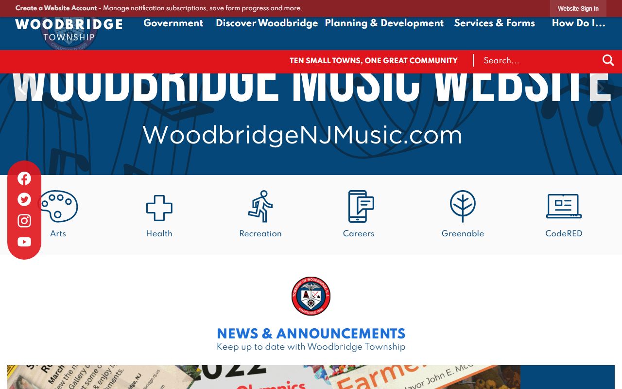 Woodbridge Township website showing municipal court information for Woodbridge civil court records