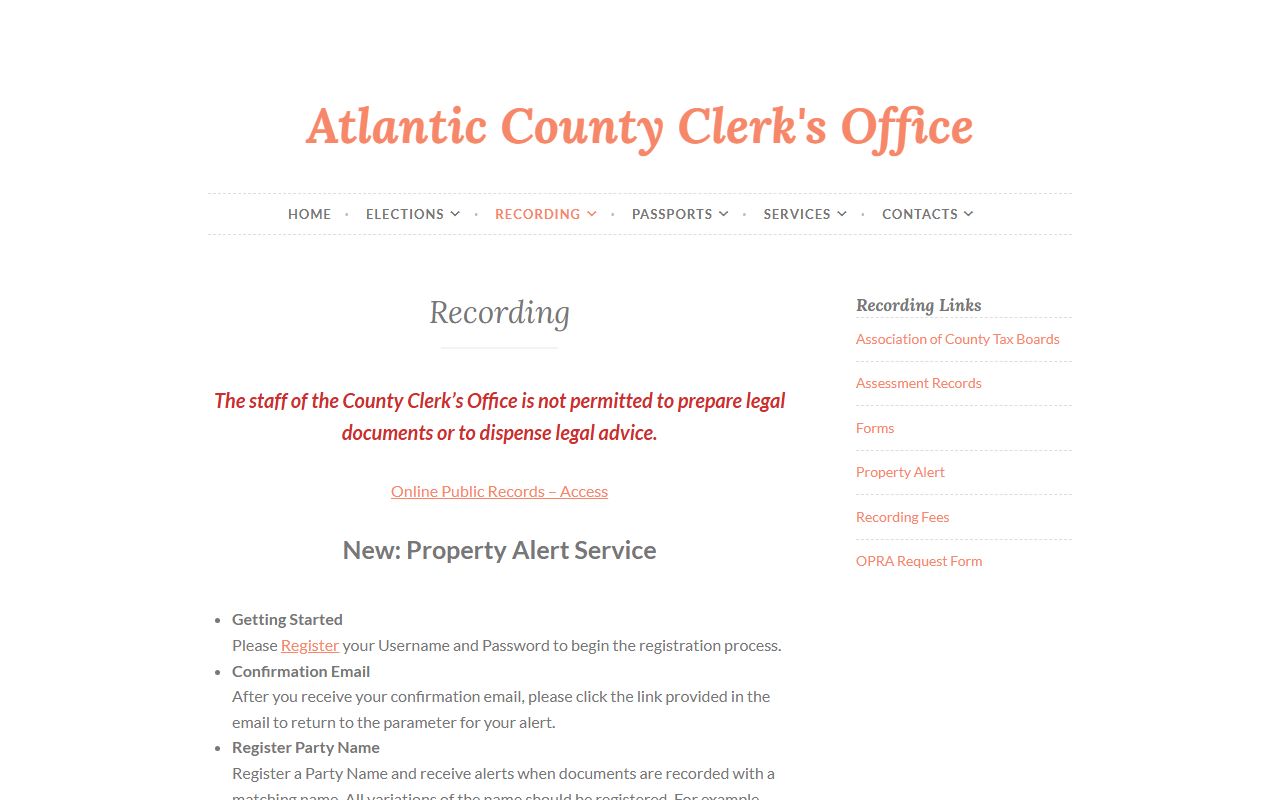 Atlantic County Clerk recording office for civil court records