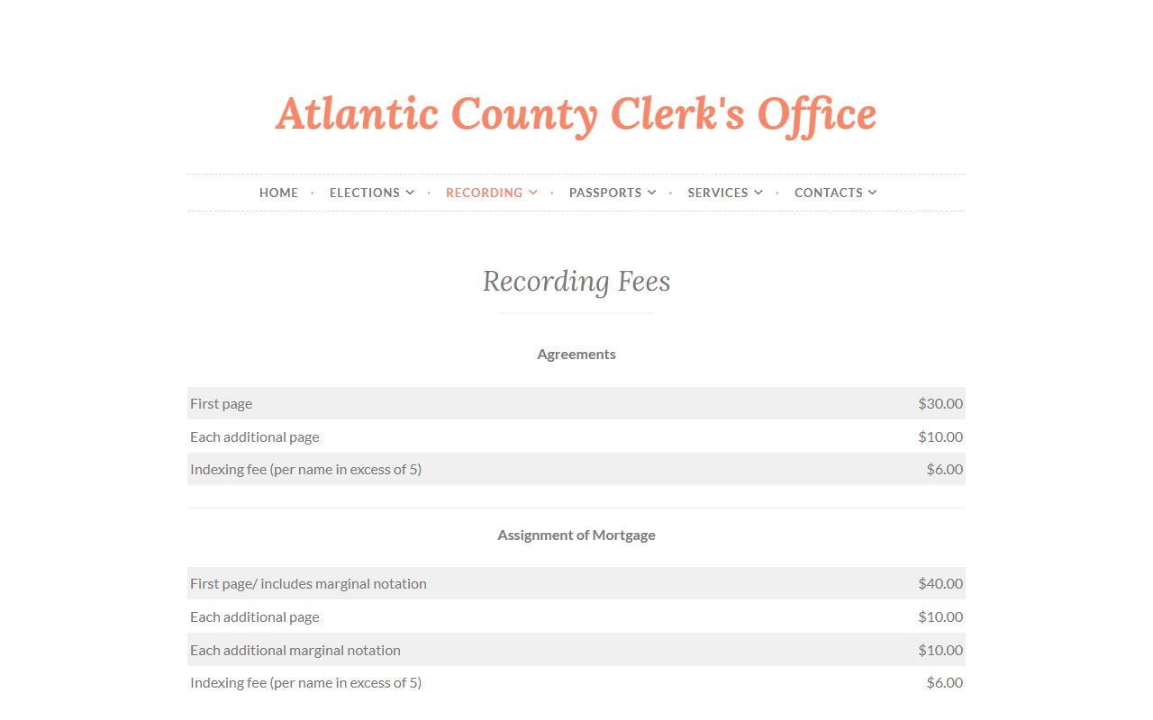 Atlantic County document recording fees for civil court records