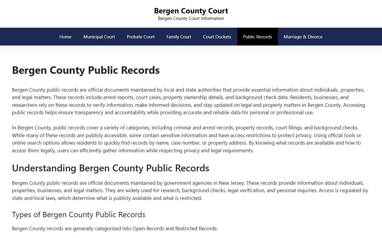 Bergen County Clerk public records for civil court records