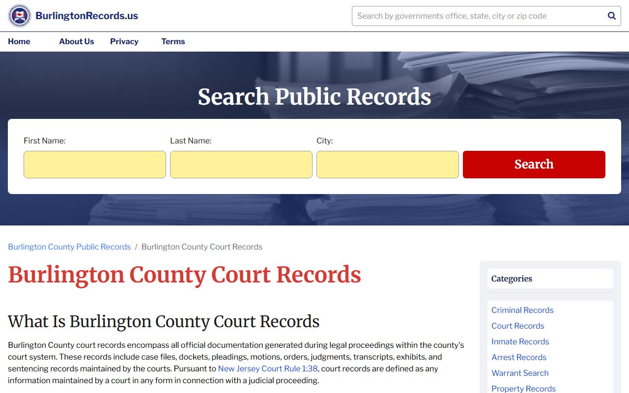 Burlington County court records guide for civil case lookup