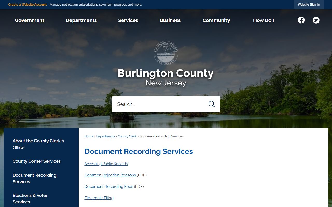 Burlington County Clerk document recording services page