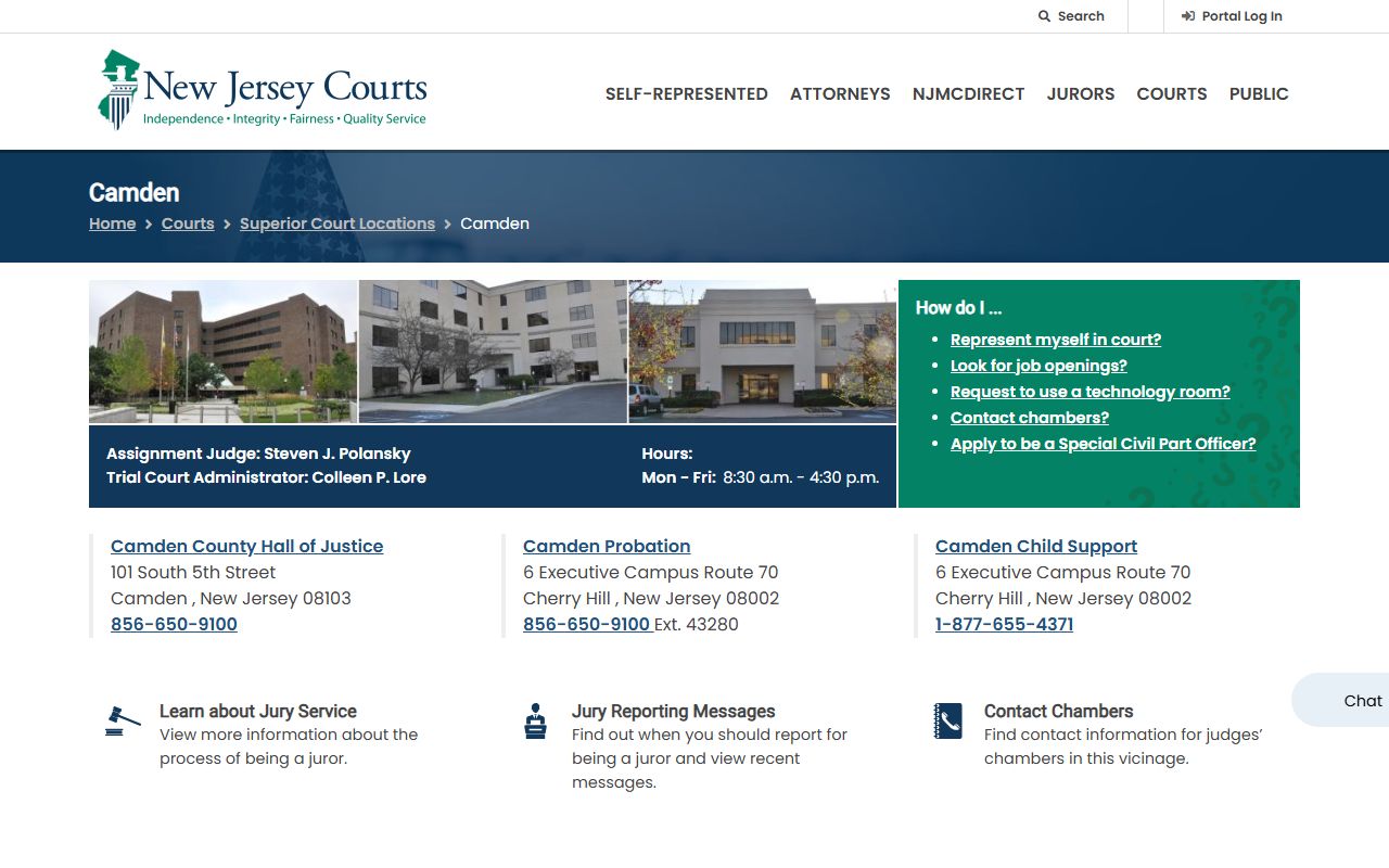 Camden County vicinage page on New Jersey Courts website