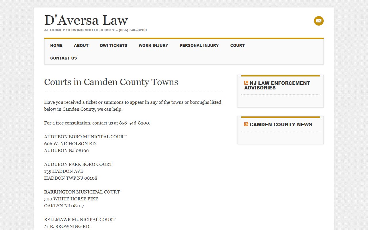 Camden County municipal courts directory listing all 37 courts