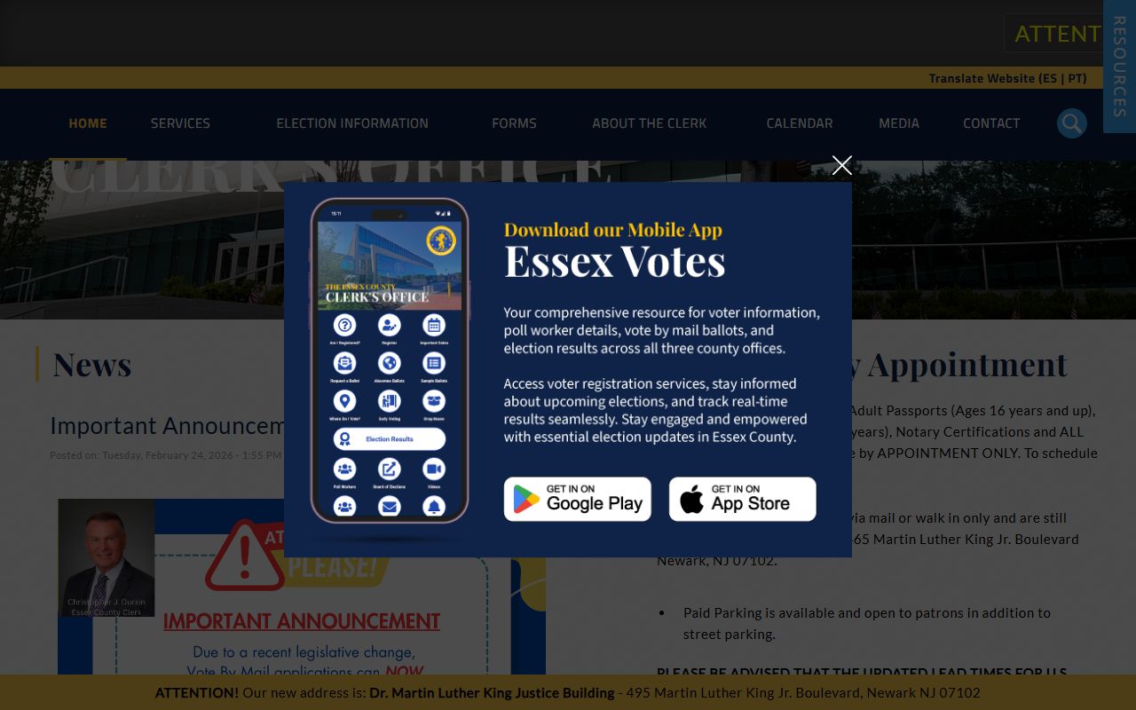 Essex County Clerk website for civil court records