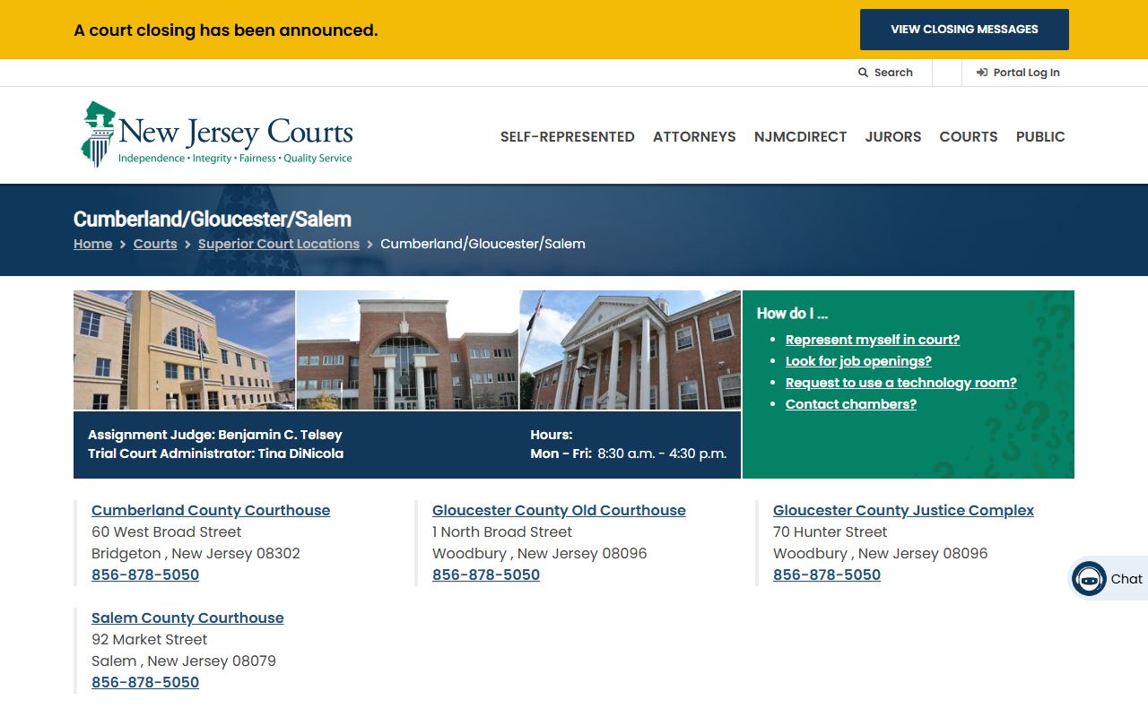 Gloucester Vicinage website for Gloucester County civil court records