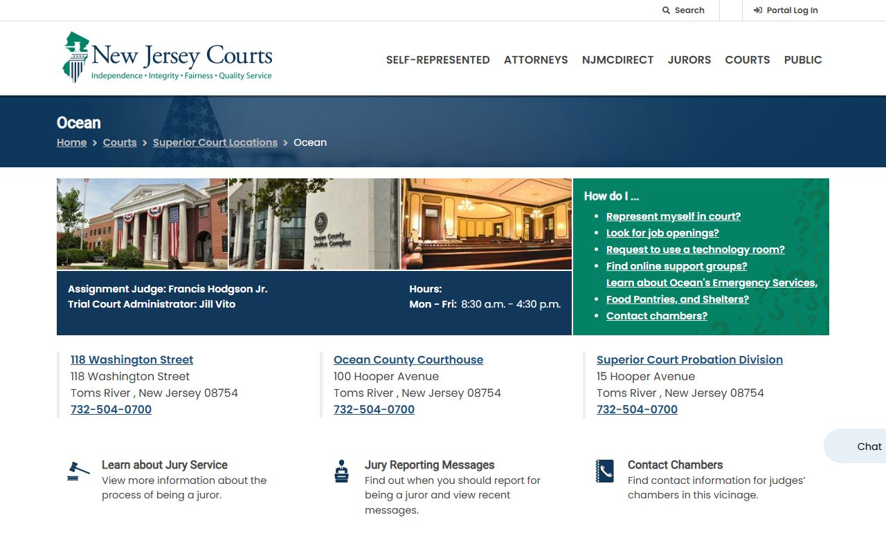 Ocean Vicinage website for Ocean County civil court records