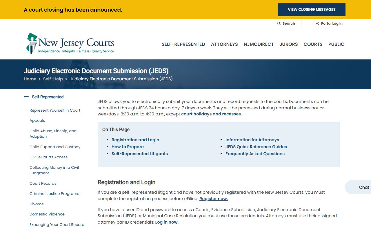 New Jersey JEDS portal for filing civil court records