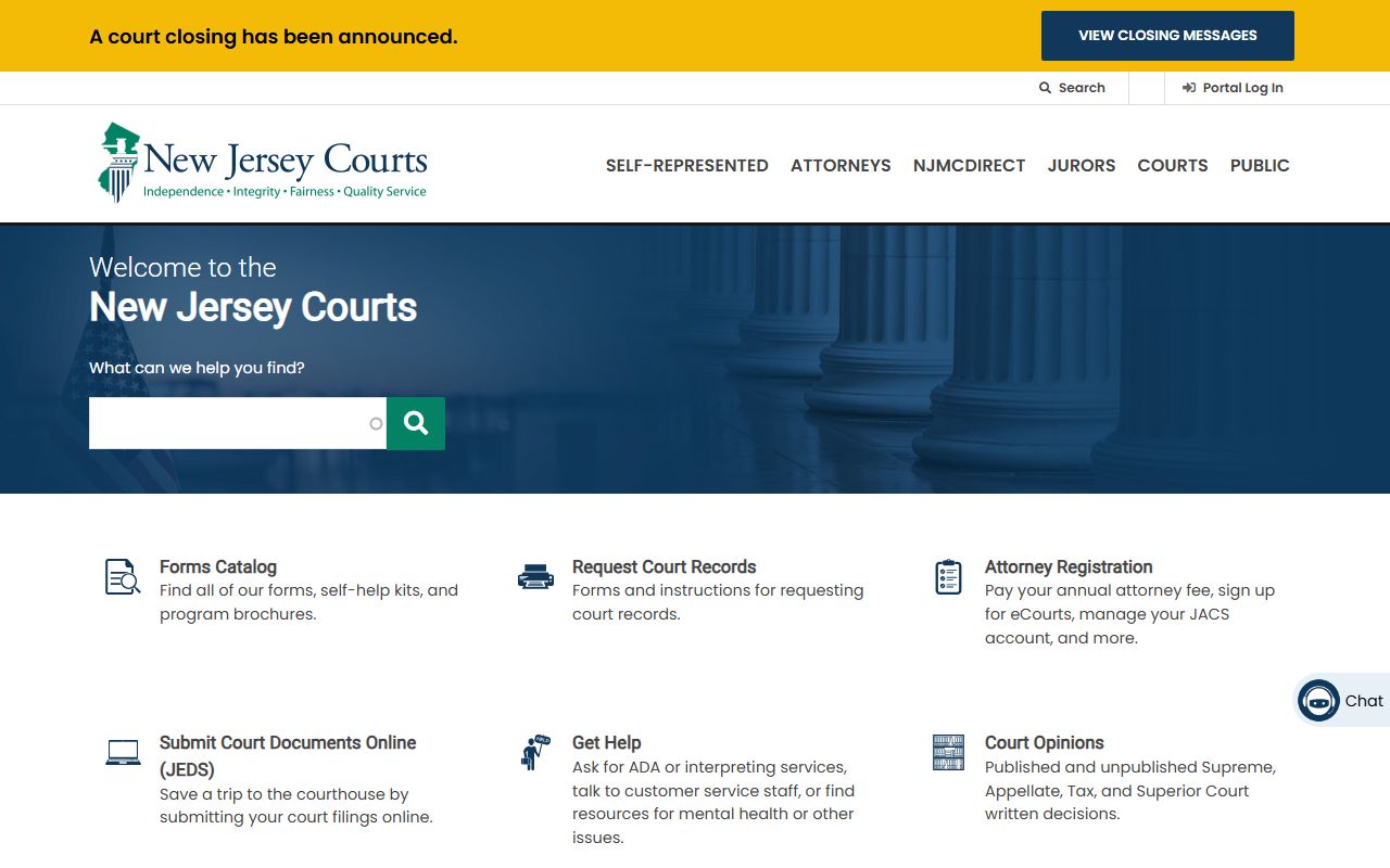New Jersey Judiciary homepage for civil court records searches